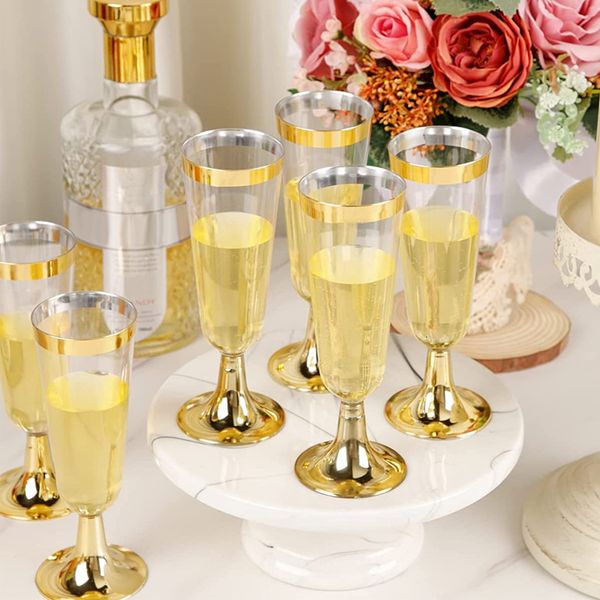 Other Event Party Supplies 636PCS Gold Flutes Plastic Champagne Wine Glasses Disposable Cocktail Cup for Wedding Shower Juice Cups Cutlery 230822