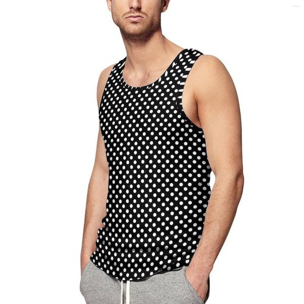 Herren Tanktops Polka Dots Print Top Man's Black and White Workout Oversize Summer Streetwear Design ärmellose Hemden