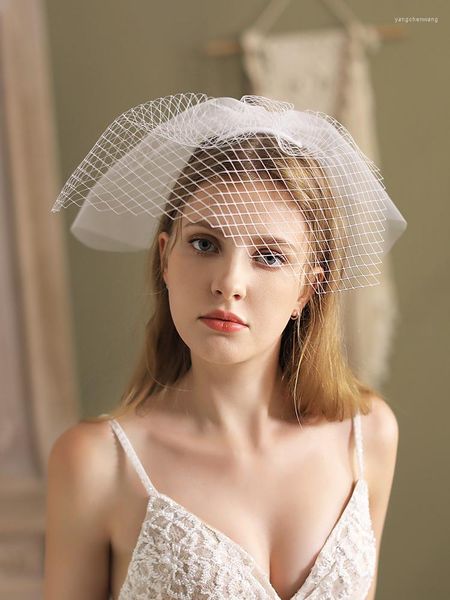 Veli da sposa semplice gabbia per uccelli da sposa bianca con velo per il viso a pettine per la sposa e la damigella a due strati di tulle morbido vaile