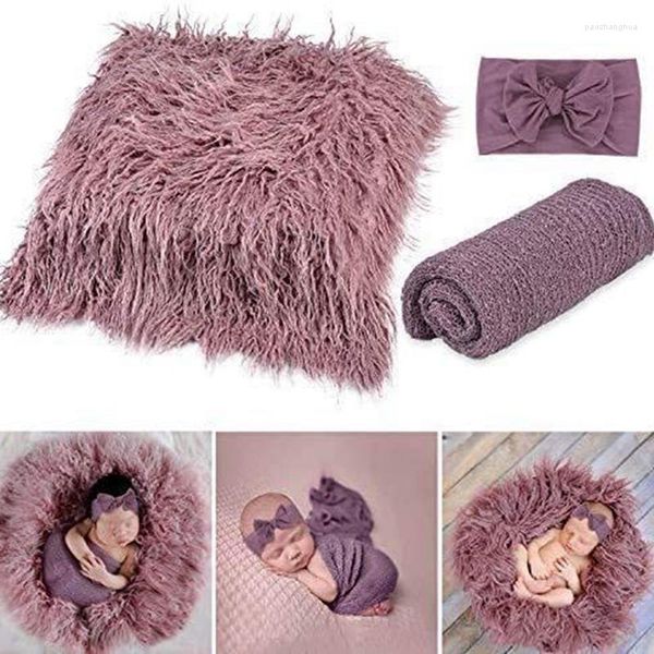 Decken Stirnbandgeborene Baby Swaddle Decke Set hochwertiges schönes rosa Wrap tragbares Bett