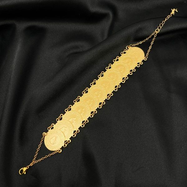 Pulseiras de link mandi mandi middle Oriente Turkish Head Coin Bracelet Gold banhado a ouro 18K Jóias de jóias femininas de estilo étnico não festas