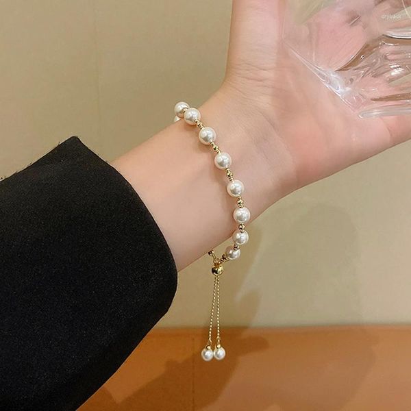 Braccialetti Link Jwer French Luxury Girls Women Women Pearl Bracciale perline regolabile Elegante Stile Stile Gift High Gloss Fanux Gioielli