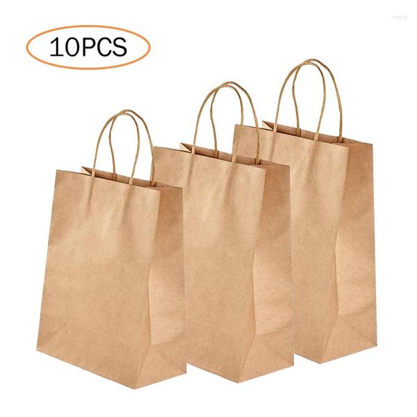 Bolsa de papel Kraft de embalagem de 10pcs com alças de embalagem para festas de embalagem de festas de casamento roupas de compra de comida para tiro 3sizes