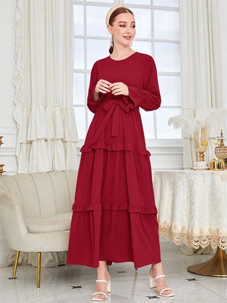 Abbigliamento etnico Ramadan Red Abaya Dubai Kaftans Turchia Abiti africani Islam per donne abiti lunghi abiti musulmani Femme Musulmane Vestido