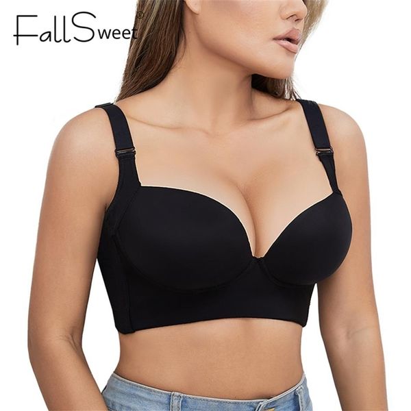 Fallsweet Plus Size Bras Frauen verstecken Rücken Fett Unterwäsche Shpaer integrierte Vollrücken -Abdeckung Deep Cup Sexy Push Up Bra Lingrie 22308r