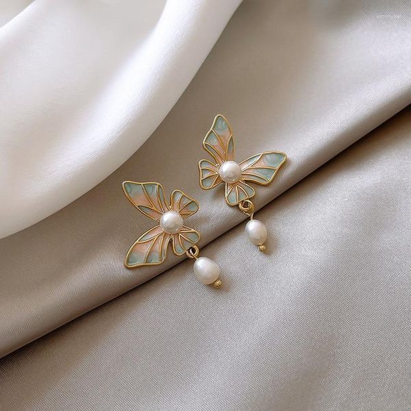 Brincos dangle Spring Butterfly Double Pearl Drop Women Women Handmade Diy Jewelry Gifts