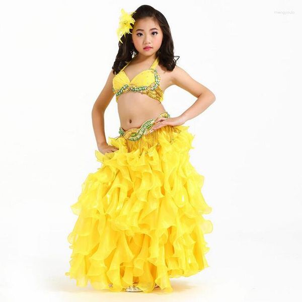 Trajes de dança infantil para crianças com desgaste de palco -trajes de dança de barriga de 3pcs/conjunto de crianças/garotas dançando roupas de um tamanho de brabeltskirt