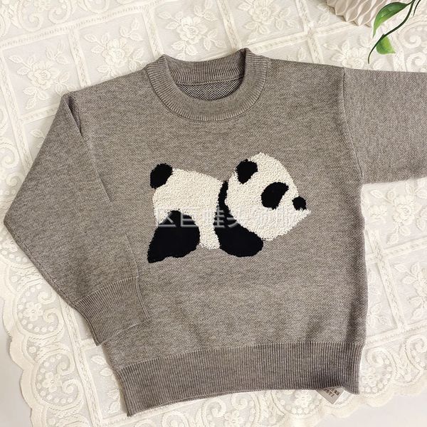 Pullover Kids Knit Sweater 2023 Autunno ragazzi ragazze carine panda stampata per neonati cotone cotone top abbigliamento 230823