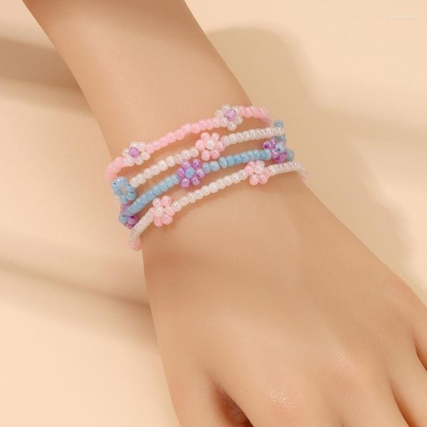 Charm Bracelets 4 PCS Bohemian Boncuklu Örgülü Çiçek Tohumu Boncuk Çok Katmanlı Yaz Dropship