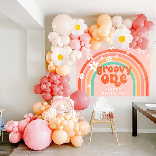 Outros suprimentos de festa de evento Daisy Balloon Garland Arch Kit Retro Pink Tiffany Balloon Balloons Two Groovy Baby Shower Girls Birthday Wedding Decor 230822