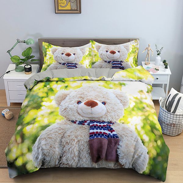 Bedding Sets Lovely Bear 3d Conjunto de luxo Tampa de edredon impressa com travesseiros Quilt Double Full Queen King Size 230822
