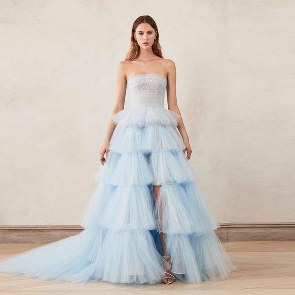 Abiti casuali da sogno leggera azzurro azzurro tulle a livelli lunghi abiti maxi per feste tutu abito da sposa donna senza spalline