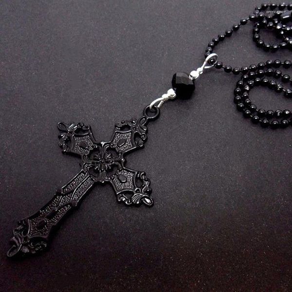 Colares pendentes Goth Black Cross Bads Colar Chain Colar Witchy Punk Jewelry Presente para homens homens amigos moda feita à mão