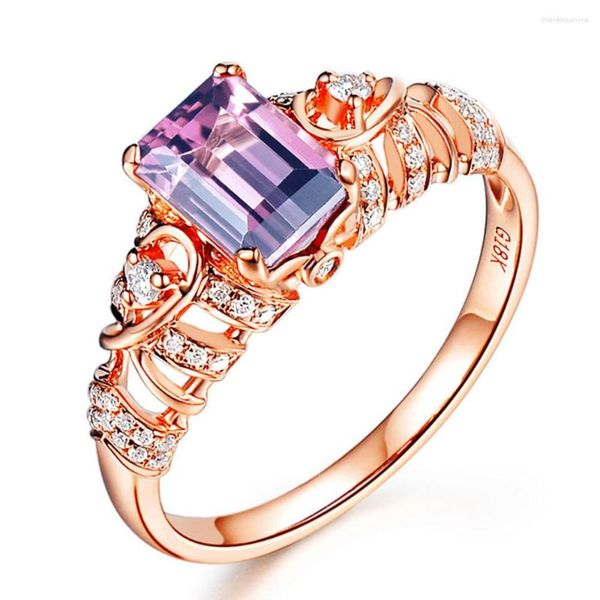 Ringos de cluster Rose Rose Gold Ruby Amethyst Gemstone Ring For Women Red Purple Crystal Stone Zircon Diamantes