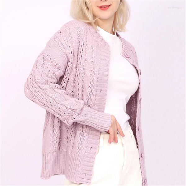 Camisolas femininas Mulheres soltas Spring Autumn Elegant retro malha cortada coreana torcida cienty hollow out cardigan fêmea curta