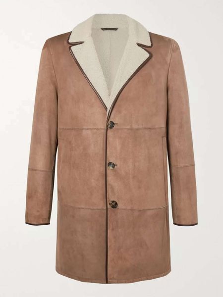 Lana maschile miscela la moda cappotti lunghi uomini autunno autunno abbigliamento loro piana marrone chiaro wollaston shearling cappotto con bottone da 3 pezzi