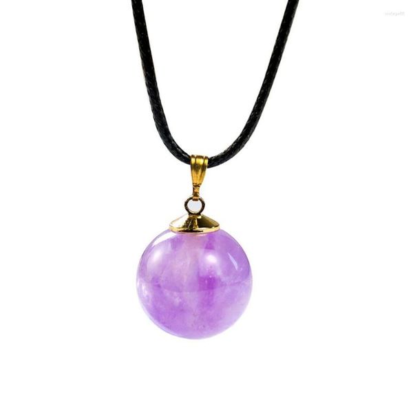 Подвесные ожерелья Luster Natural Amethyst Crystal Quartz Ball Collece Energy Stone Reiki Charm Dangle Choker Женщина из талисмана из талисмана