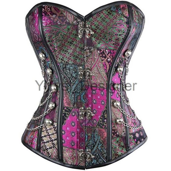 Purple Steampunk sexy corsetto vintage donne burlesque abbigliamento gotico corpi retrò punk goth lace up bustiers set fibbia di metallo x0823