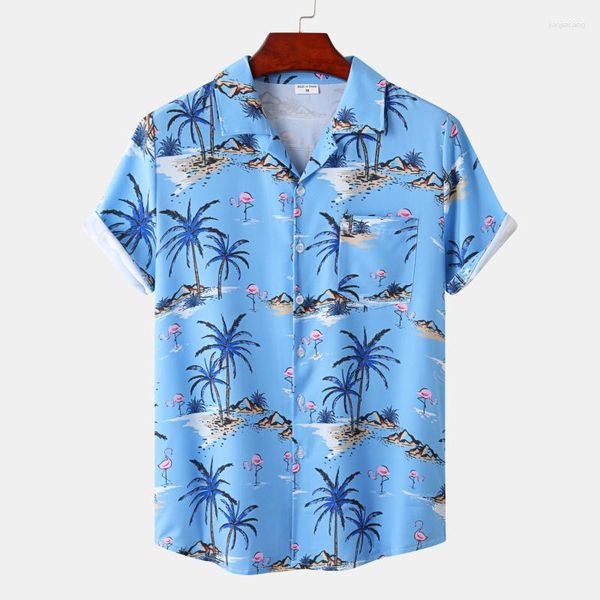 Camisas casuais masculinas Padrão de terror Havaí plus size tamanhos impressos de manga curta verão chinesa respirável praia floral camisa floral