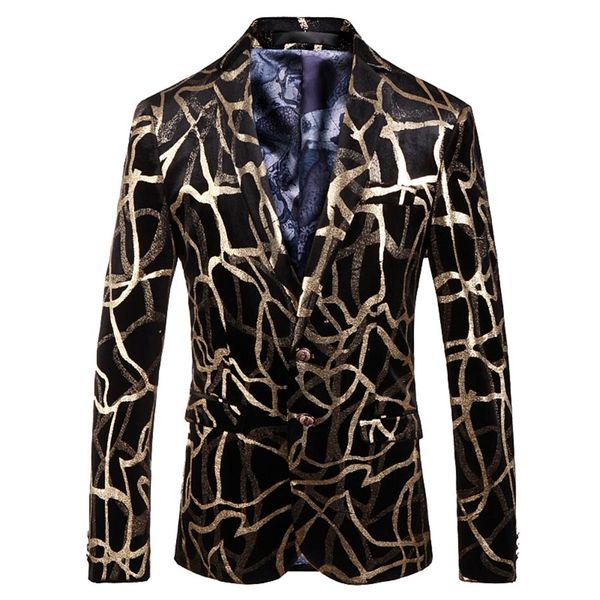 Marka Erkekler Çiçek Blazer Düğün Partisi Renkli Ekose Altın Siyah Pullar Tasarım DJ Şarkıcı Takım Ceket Moda Kıyafet256E