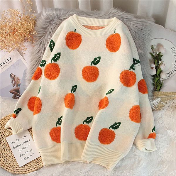 Camisolas femininas Winter Spring Spring feminino O-pescoço solto solto de desenho solo casual Pullovers de estilo coreano Mulheres retrô elegantes jumpers quentes suéteres 230822