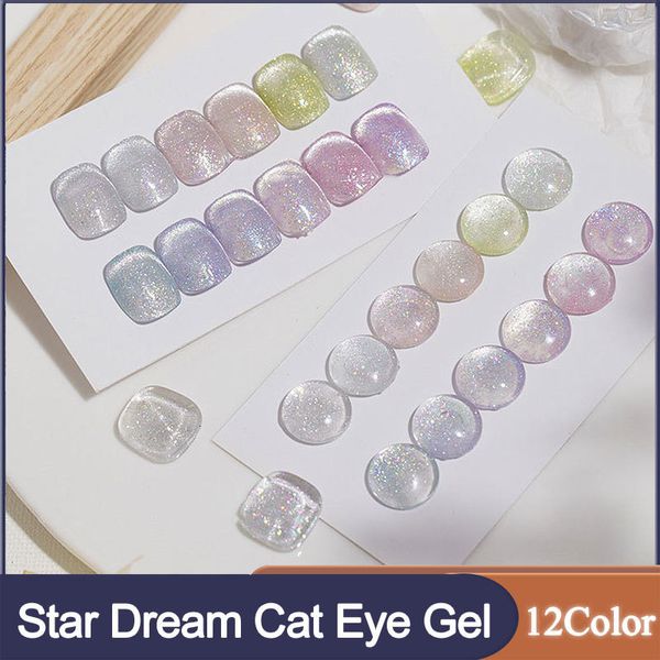 Esmalte 12 colorido conjunto de estrelas Dream Gato Eye Gel Malel Polis de unha semi permanente de UV Gel 15ml Nail Art Glitter Effect Off Unhel Gel Polish 230822