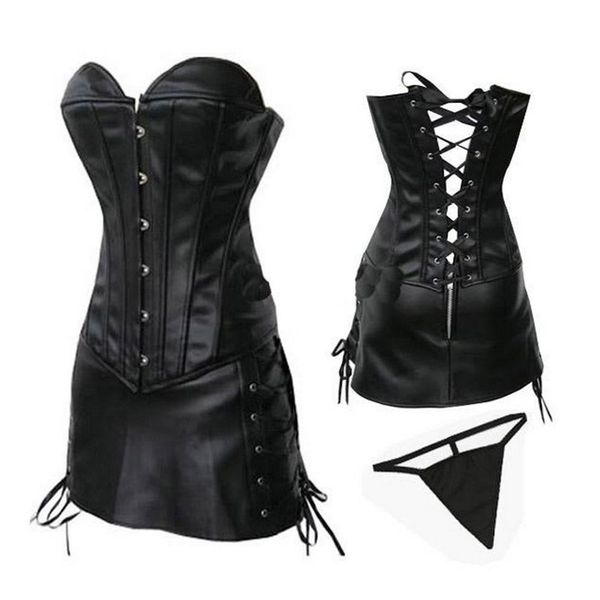 PLUS TAMANHO MULHERM MAIS MODA Clubuset Corset vestido de vestido sexy pvc couro de bustier bustier corselet e renda lateral mini-saia S-6xl 264q