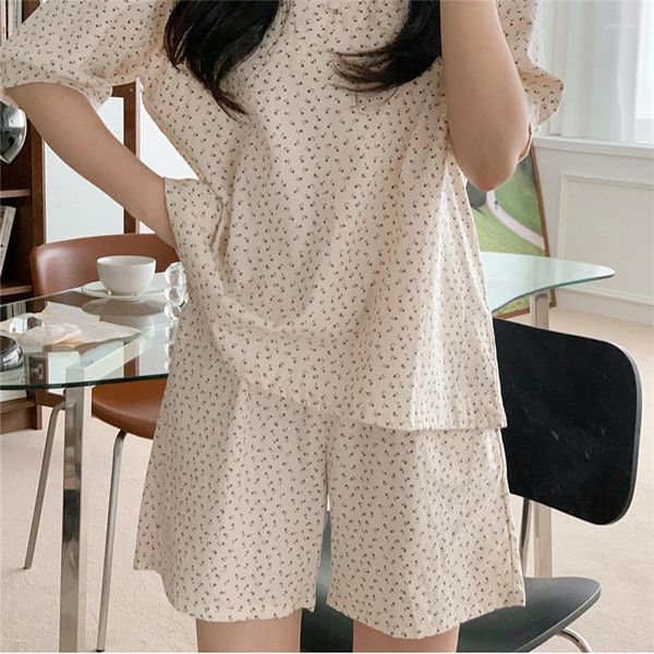 Stampa floreale da donna Stampa floreale Summer Set Women O-Neck Bottons kawaii top shorts abita coreano da casa cotone cotone casual casual cotone