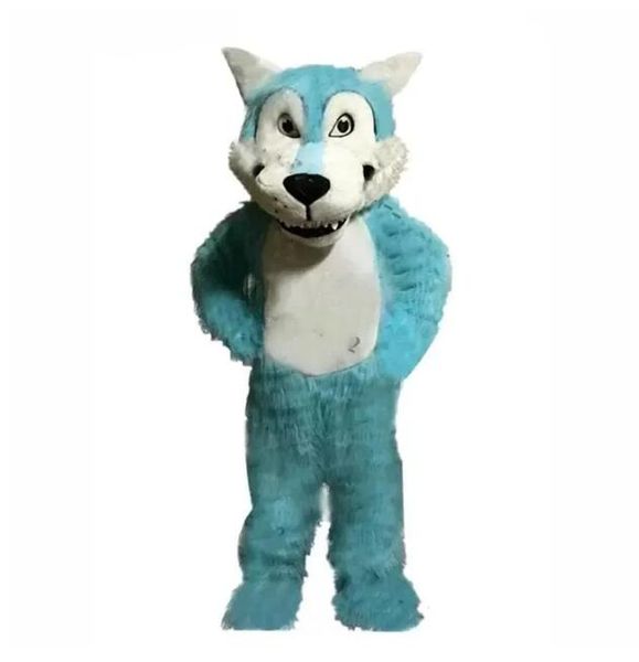 2024 Long Fur Husky Wolf Dog Mascot Costumes Halloween Fanche Fanche Party Cartoon Caractere Carnival Xmas Páscoa Páscoa Páscoa Fantas de Festas de Festas