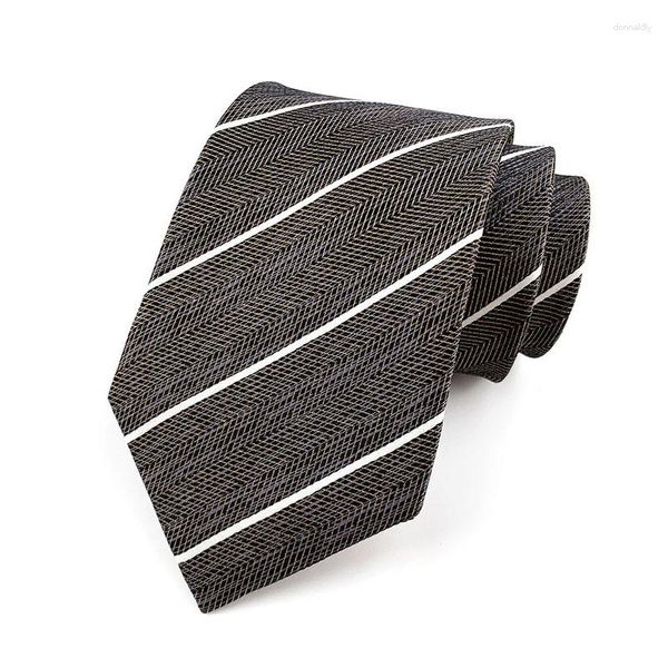 Laço de arco 8 cm de seda de seda cáqui c/ gravata listrada branca para festa de casamento de homem de alta qualidade cravat feito artesanato gravatas yut06