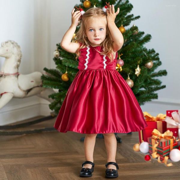 Девушка платья детское вечеринка по случаю дня рождения для девочек малыш красный рождественский костюм кружев