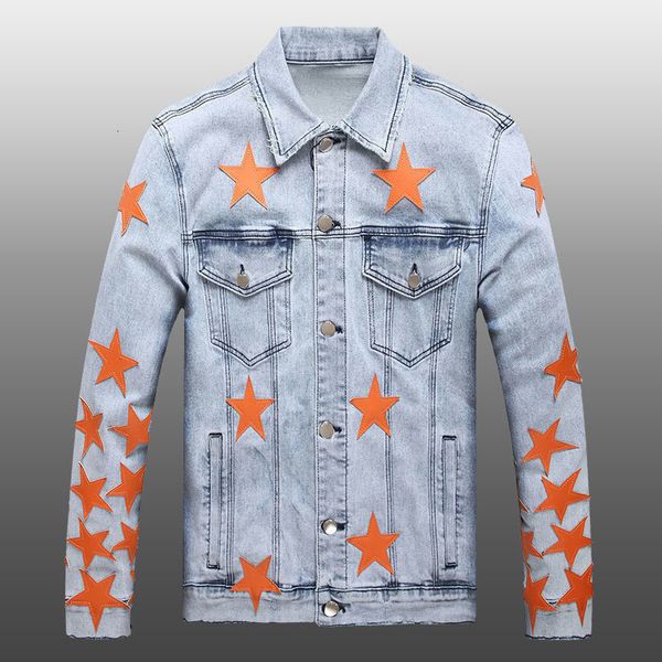 Jackets Men Jacket Menas Jaqueta Menina de Couro Estrela Padrão para Men Rapped Denim Coats Biker Bomber Jacket Men Jacket 230823