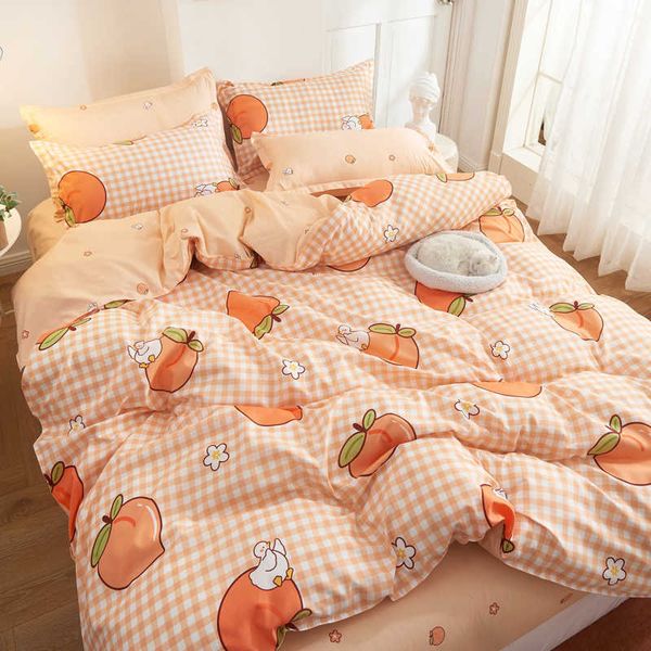 Yatak Setleri 3/4pcs Yatak Setleri Kız Yatak Seti İkiz Tam Boyut Yorgan Kapağı için Kapak ile Sevimli Şeftali Yatak Seti