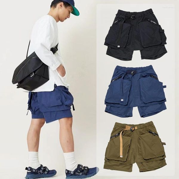 Shorts masculinos confortáveis ​​cidades japonesas à prova d'água de calças curtas funcionais ao ar livre Big Pocket 3d Ins moda casual