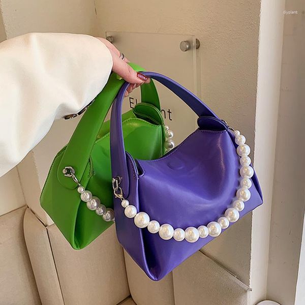 Bolsas de noite Mulheres Soft PU Couro ombro 2023 Pink Green Purple Crossbody Pearl Bolsas e embreagem de bolsas