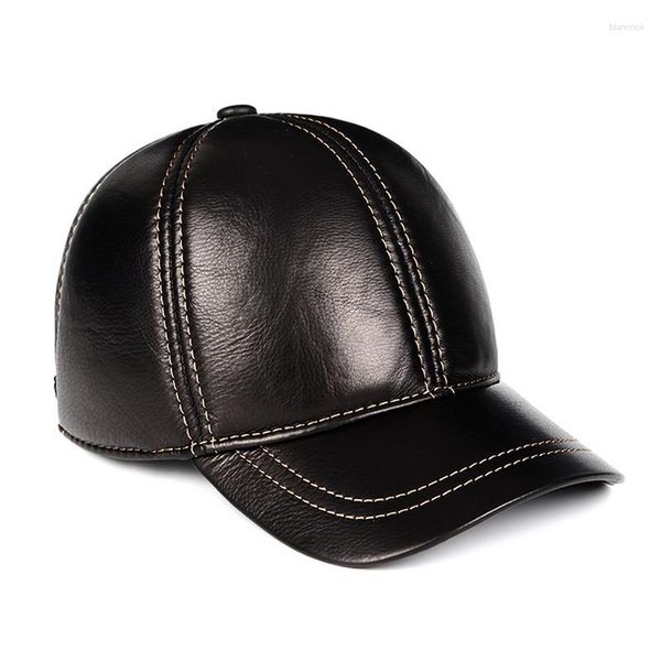 Шариковые крышки высококлассная кожаная мужская бейсбольная шляпа шляпа чистое открытое куполовое ухо тепло