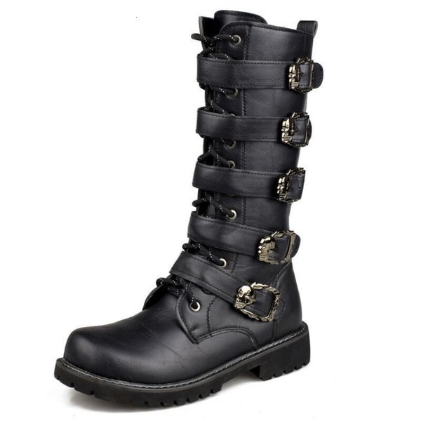 Stiefel Große Größe 3846 Herren Leder Motorrad Midcalf Militär Kampf Gothic Gürtel Punk Männer Schuhe Rock 230823