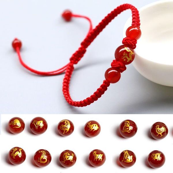 Очаровательные браслеты модные украшения 12 созвездие браслет для мужчин Женщины красная веревка сплетены китайский знак зодиака