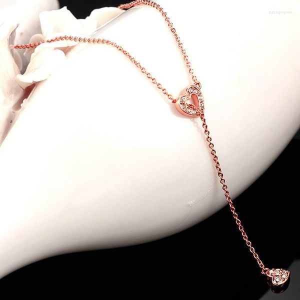 Cadeias Moda Love Heart Heart Cubic Zirconia Rose Gold Color Collents Pingents Jewelry Wholesale for Women DWN159