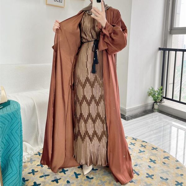 Ethnische Kleidung elegant langen islamischen Abayas Kleid für Frauen Sommer farbenfrohe und Blitztuch offen Abaya eine Strickjacke mit geschwollenen Ärmeln