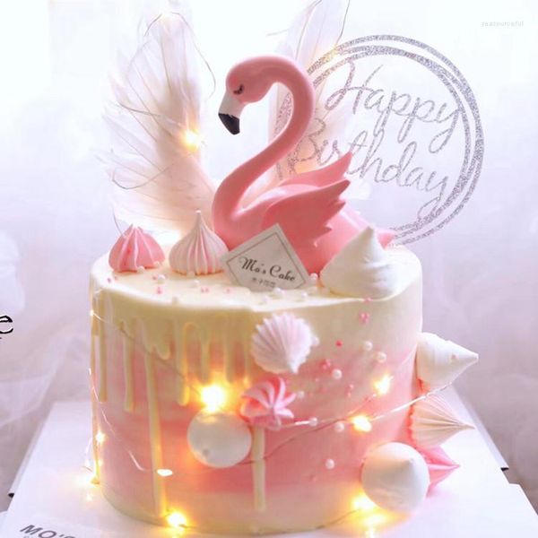 Festliche Lieferungen Pink Flamingo Kuchen Dekoration Hawaii Tropical Aloha Swan Toper Dessert Tisch Ornamente Alles Gute zum Geburtstag Party Dekor