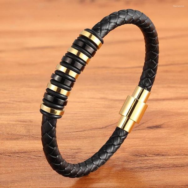 Braccialetti di fascino xqni geometric cerchio combinazione accessori per uomo in pelle inossidabile in pelle in pelle magneta magneletto fibbia commemorativa