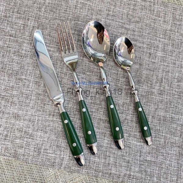 2pcs зеленая ручка Western Dailware Two Nows News Fork Spoon Supors ресторан кофейная ложка HKD230812