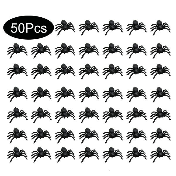 Andere Event -Party liefert 50 PCS Halloween Spiders Dekorationen Kleine schwarze leuchtende Plastikspinnen Spukhaus Spinnendekoration Simulation Tricky Toy 230823