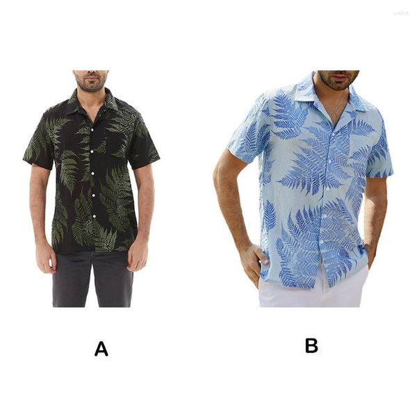 Camicie casual maschile camicia da spiaggia hawaiane camicetta corta manica corta t-shirt foglia tropicale