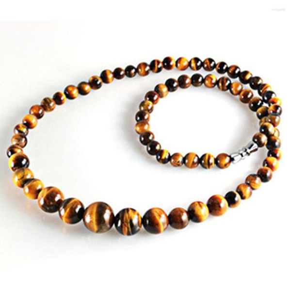 Ketten Tiger Eye Edelstein Stein Runde Perlen Link Halskette Schmuck Mode Charme Accessoires handgeschnitzte glückliche Amulett Geschenke für Frauen Männer