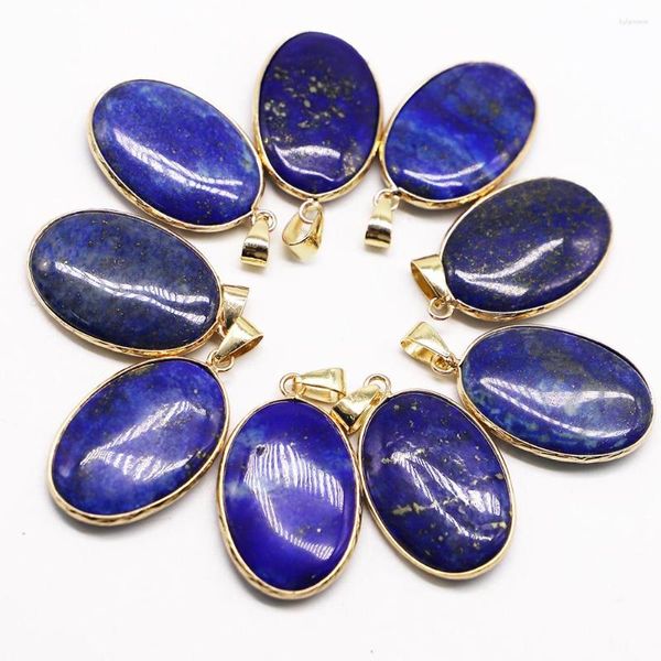 Colares pendentes 6pcs/lot stone lapis lazuli colar de borda dourada de forma oval de jóias diy fazendo acessórios por atacado