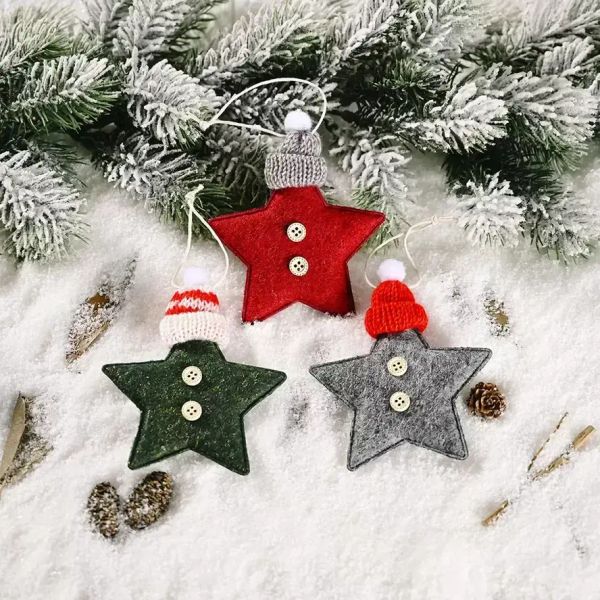 Chapéu de malha de natal estrela pendurada árvore de Natal pendurada ornamentos de estrela de feltro para a decoração de lareira de festa de natal fy5371 0729