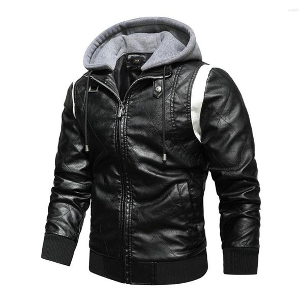 Herrenjacken Stickereien Leder Jacke Abnehmbarer Hoodied Scorpion Motorrad Männer Mode schlanke FIT MENS Kleidung