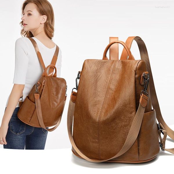 Bolsas escolares mochila 2023 2023 Korean Academic Street Bag Bag Fashion Casual PU Soft Leather